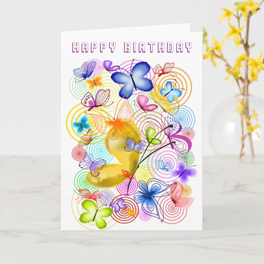 Happy Birthday Card Butterflies Spring Joy Karte (Gelbe Blume)