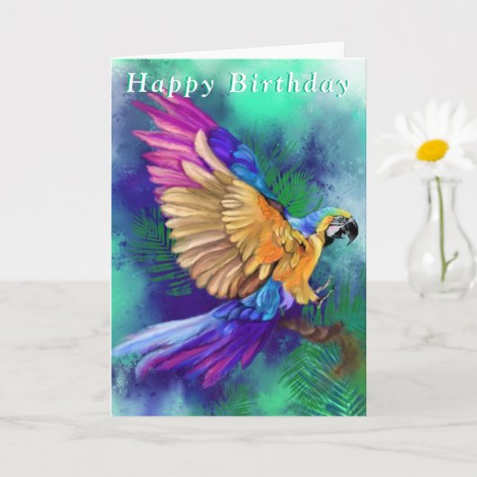 Happy Birthday Card Colorful Parrot Karte (Kleine Pflanze)