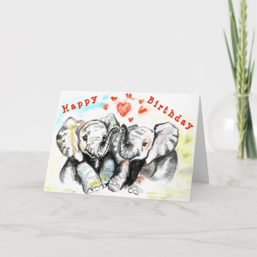 Happy Birthday Card Couple Elephant - Liebe Karte (Vorderseite)