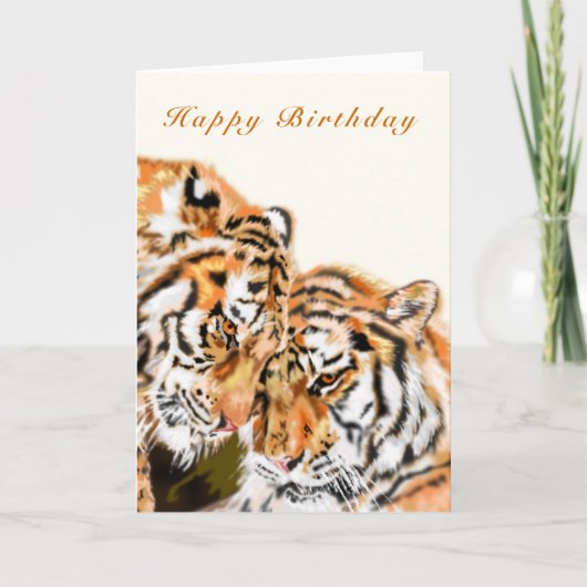 Happy Birthday Card Couple Tigers Hug Karte (Vorderseite)