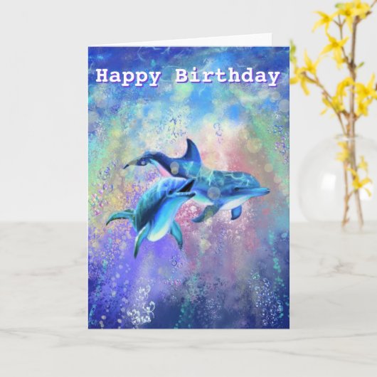 Happy Birthday Card Dolphin Couple - individuell a Karte (Gelbe Blume)