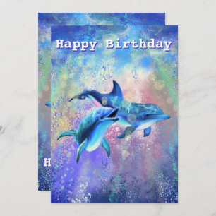 Happy Birthday Card Dolphin Couple - individuell a Karte