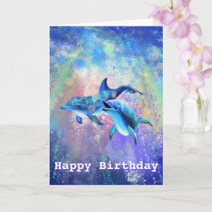 Happy Birthday Card Dolphin Couple - Name / Text Karte