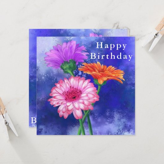 Happy Birthday Card Drei Farben Gerberas Karte (Vorderseite/Rückseite Beispiel)