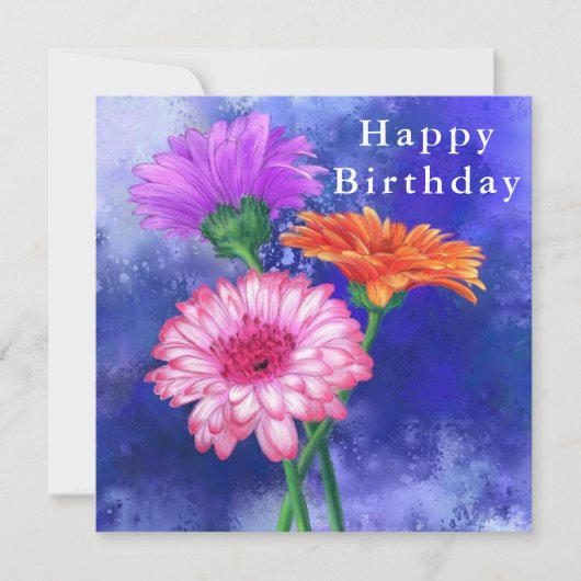 Happy Birthday Card Drei Farben Gerberas Karte (Vorderseite)