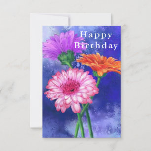 Happy Birthday Card Drei Farben Gerberas Malerei Karte