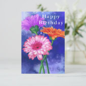 Happy Birthday Card Drei Farben Gerberas Malerei Karte (Stehend Vorderseite)