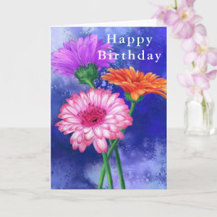 Happy Birthday Card Drei farbige Gerberas Blume Karte