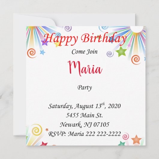 Happy Birthday Card Einladung (Rückseite)