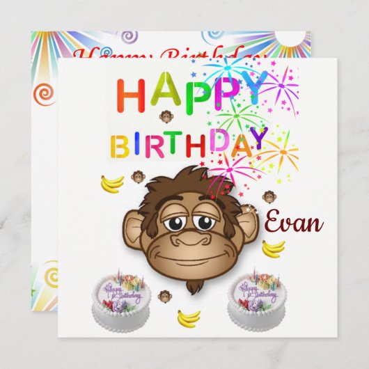 Happy Birthday Card Einladung Affe (Vorne/Hinten)