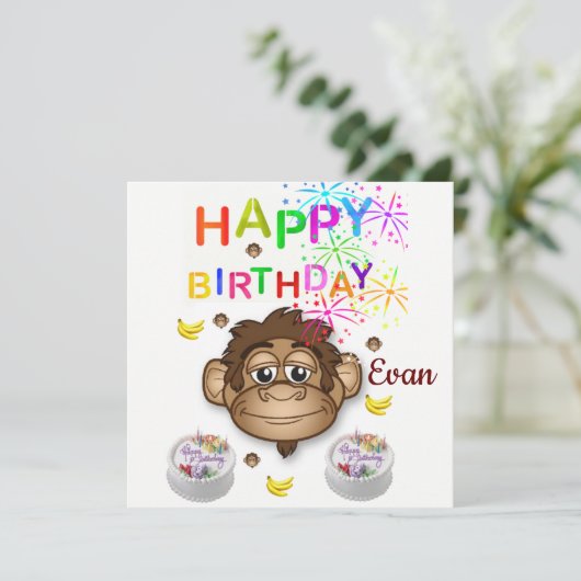 Happy Birthday Card Einladung Affe (Stehend Vorderseite)
