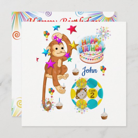 Happy Birthday Card Einladung Affe Zwei Jahre alt (Vorne/Hinten)