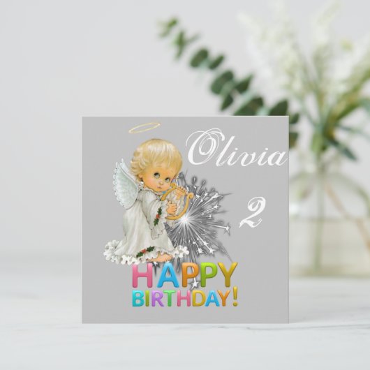 Happy Birthday Card Einladung Angel (Stehend Vorderseite)
