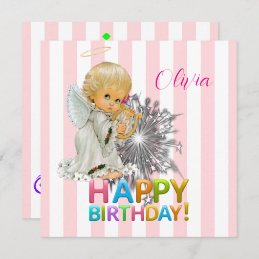 Happy Birthday Card Einladung Angel Pink (Vorne/Hinten)