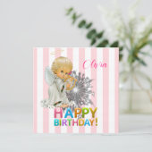 Happy Birthday Card Einladung Angel Pink (Stehend Vorderseite)