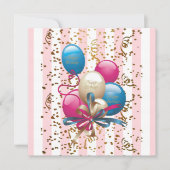 Happy Birthday Card Einladung BalloonsStripe Pink (Vorderseite)