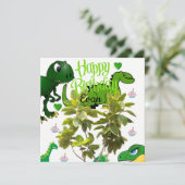 Happy Birthday Card Einladung Dinosaurier (Stehend Vorderseite)