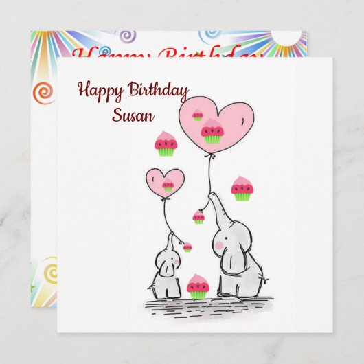Happy Birthday Card Einladung Elephant (Vorne/Hinten)