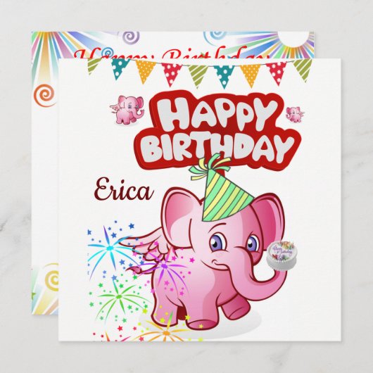 Happy Birthday Card Einladung Elephant (Vorne/Hinten)