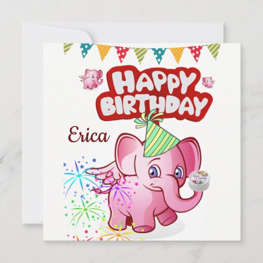 Happy Birthday Card Einladung Elephant (Vorderseite)
