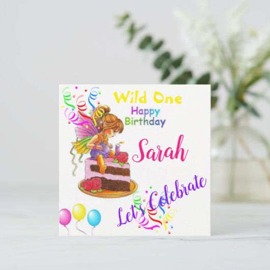 Happy Birthday Card Einladung Fairy (Stehend Vorderseite)