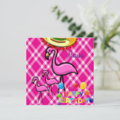Happy Birthday Card Einladung Flamingo (Stehend Vorderseite)