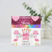 Happy Birthday Card Einladung Flamingo (Stehend Vorderseite)