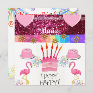 Happy Birthday Card Einladung Flamingo