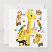 Happy Birthday Card Einladung Giraffe Monkey (Vorderseite)