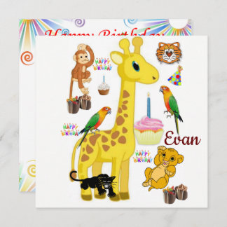 Happy Birthday Card Einladung Giraffe Monkey
