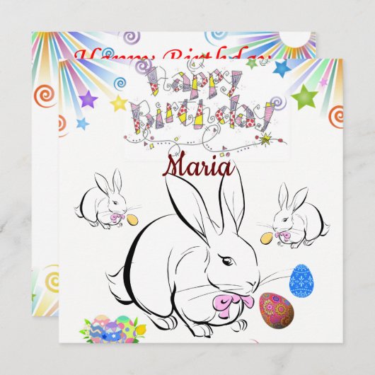 Happy Birthday Card Einladung Kaninchen (Vorne/Hinten)