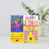 Happy Birthday Card Einladung Kuchen Birne Früchte (Stehend Vorderseite)