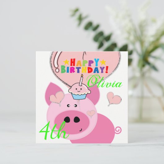 Happy Birthday Card Einladung Pig (Stehend Vorderseite)