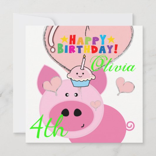 Happy Birthday Card Einladung Pig (Vorderseite)