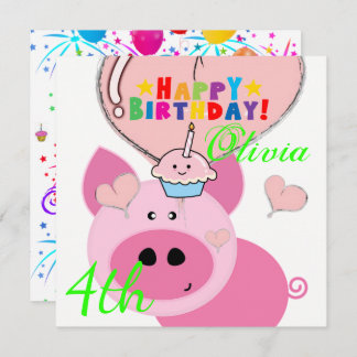 Happy Birthday Card Einladung Pig