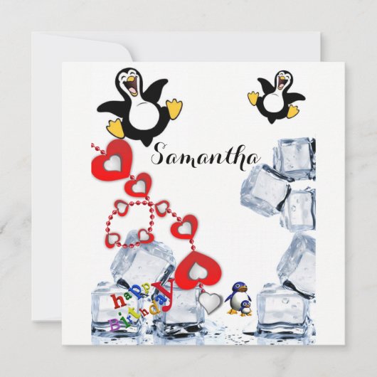 Happy Birthday Card Einladung Pinguin (Vorderseite)