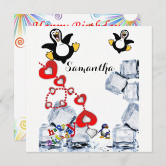 Happy Birthday Card Einladung Pinguin