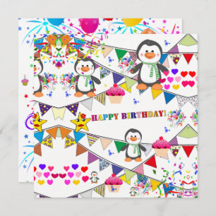 Happy Birthday Card Einladung Pinguin