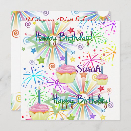 Happy Birthday Card Einladung Pink Cupcake (Vorne/Hinten)