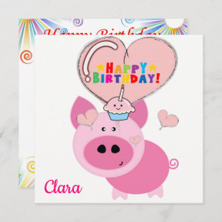 Happy Birthday Card Einladung Pink Pig