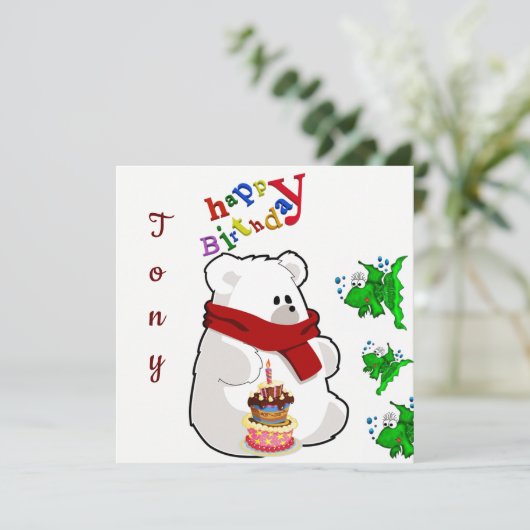 Happy Birthday Card Einladung Polar Bär (Stehend Vorderseite)