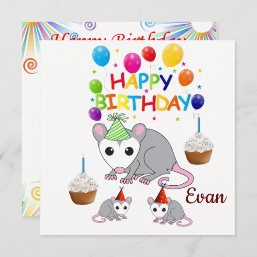 Happy Birthday Card Einladung Possum (Vorne/Hinten)