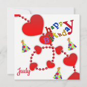 Happy Birthday Card Einladung Rote Herzen (Vorderseite)