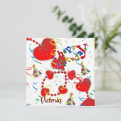 Happy Birthday Card Einladung Rote Herzen (Stehend Vorderseite)