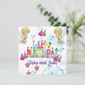 Happy Birthday Card Einladung Twin Angels (Stehend Vorderseite)
