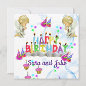 Happy Birthday Card Einladung Twin Angels (Vorderseite)