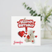 Happy Birthday Card Einladung White Teddy Bär (Stehend Vorderseite)