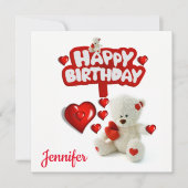 Happy Birthday Card Einladung White Teddy Bär (Vorderseite)