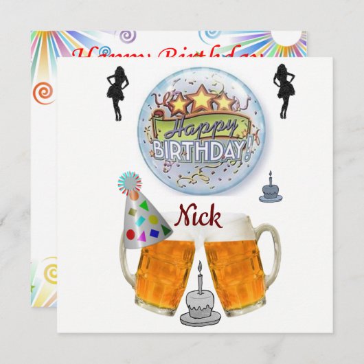 Happy Birthday Card Einladungsbier Einladung (Vorne/Hinten)