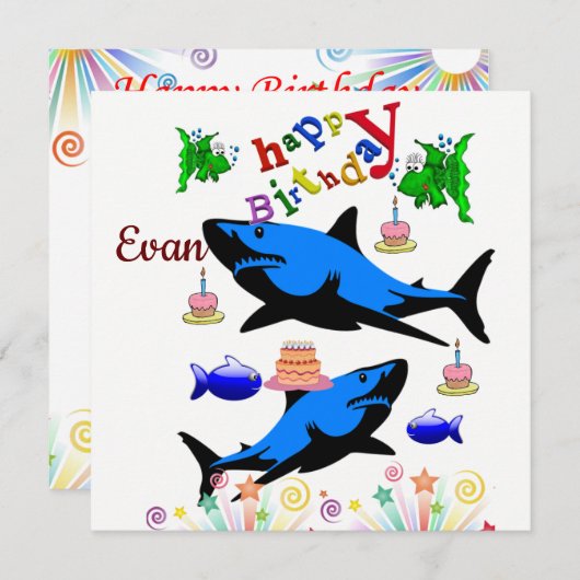 Happy Birthday Card Einladungshai Einladung (Vorne/Hinten)